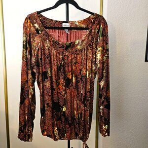 Chico's Women's Burnout Velvet Top Size 3 (XL) Gold and Brown